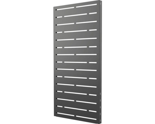 Sichtschutzpaneel aus Metall mit horizontalen Schlitzen in Anthrazit für den Garten.