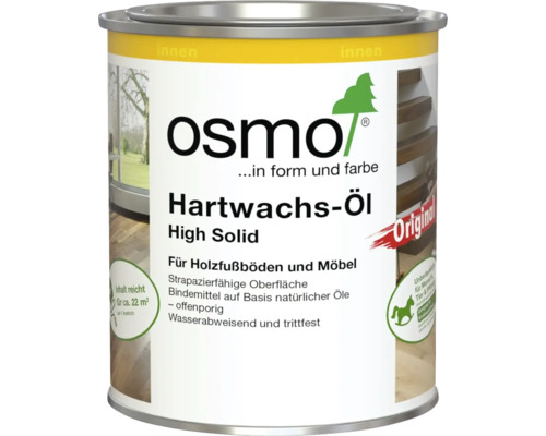 Osmo Hartwachs-Öl High Solid für Holzfußböden und Möbel im Innenbereich, Ergiebigkeit circa 22 Quadratmeter, Osmo Logo.