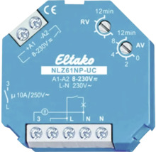 Eltako Nachlaufschalter NLZ61NP-UC mit Drehreglern für Zeitverzögerung und Anschlussklemmen.