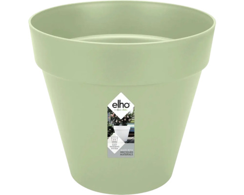 Runder Elho Blumentopf aus recyceltem Kunststoff mit integriertem Bewässerungssystem.