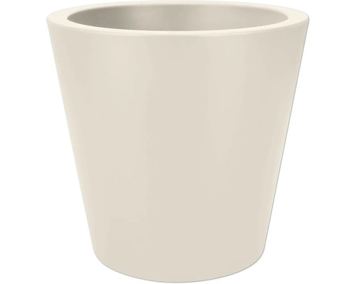 Konischer Blumentopf aus glänzender Keramik in hellem Beige.