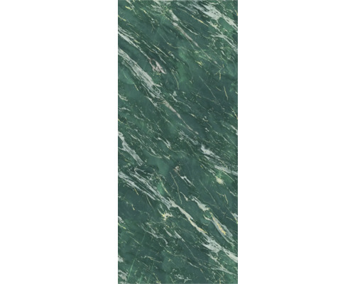 Oberfläche in grüner Marmoroptik mit diagonalen weißen und goldfarbenen Adern.
