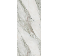 Feinsteinzeugfliese in Marmoroptik mit grauen und beigen Maserungen.