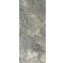 Feinsteinzeugfliese in grauer Marmoroptik mit weißer Maserung.