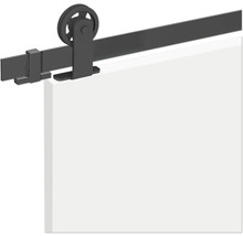 Schiebetürbeschlag Set mit Laufschiene und Speichenrad in Schwarz