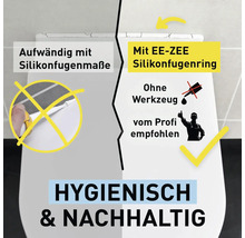 Toilettenmontage: Vergleich von Silikonfuge und EE-ZEE Silikonfugenring. Werkzeuglos, hygienisch, nachhaltig und von Profis empfohlen.