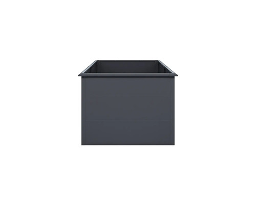 Rechteckiges Hochbeet aus Metall in Dunkelgrau.