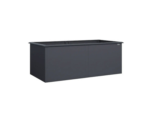 Rechteckiges Hochbeet aus Metall in Anthrazit.