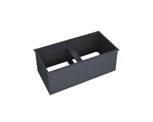 Rechteckiges Hochbeet aus Metall in Anthrazit mit Mittelstrebe.
