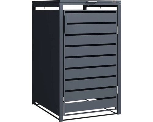 Weka Mülltonnenbox aus Metall mit Lamellentür und Klappdeckel für eine Mülltonne.