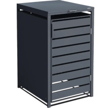 weka Mülltonnenbox aus Holz mit Klappdeckel und Fronttür in Lattenoptik.