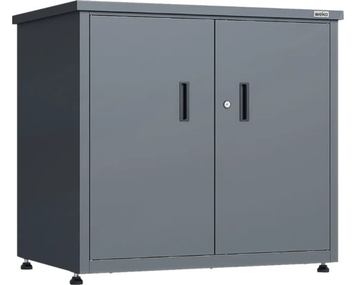 Weka Metall-Gartenschrank, anthrazit, zweitürig mit Schloss und verstellbaren Füßen.