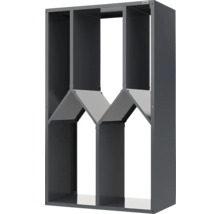 Weka Kaminholzregal aus Metall in Anthrazit mit vertikalen Trennwänden und dreieckigen Zwischenböden.