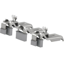 Metallklammern mit Flügelmuttern und grauen Kunststofffüßen.