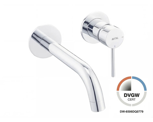 AVITAL Wand-Waschtischarmatur ARNETTE chrom mit Unterputzgrundkörper AVITAL Wand-Waschtischarmatur, verchromt, mit gebogenem Auslauf und Einhebelmischer, DVGW zertifiziert.
