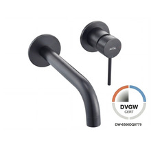 AVITAL Wand-Waschtischarmatur in Schwarz matt, 2-Loch-Armatur mit gebogenem Auslauf und Einhebelmischer, DVGW zertifiziert.