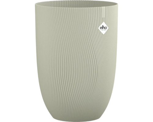Hoher Blumentopf aus Kunststoff mit gerippter Oberfläche und Elho Logo.