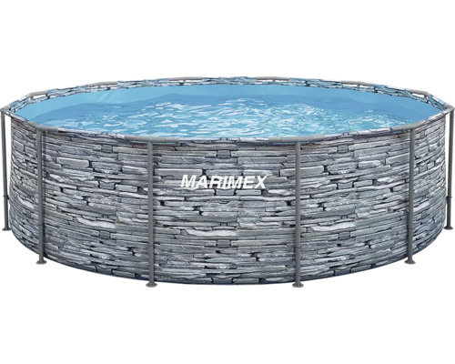 Aufstellpool Framepool Marimex rund 366 x 99 cm grau Marimex Rundpool mit Rahmen und Außenwand in Steinoptik, gefüllt mit Wasser.