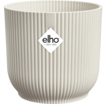 Runder Elho Blumentopf Vibes Fold aus Kunststoff mit vertikaler Rippenstruktur und Elho Logo.