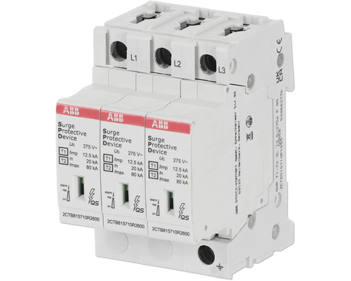 ABB Blitz- und Überspannungsableiter 3-polig ABB Überspannungsschutzgerät Typ 1 und Typ 2, 3-polig, für die Montage auf Hutschienen, 275 Volt.