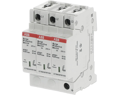 ABB Überspannungsschutzgerät Typ 2, 3-polig, 40 Kiloampere, 275 Volt für die Montage auf Hutschiene.