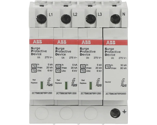 ABB Überspannungsableiter Typ 2+3 4-polig ABB Logo, Überspannungsschutzgerät für Elektroanlagen, 4-polig, Typ 2 und Typ 3 Schutz, 275 Volt.