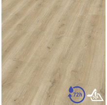 Laminatboden mit heller Holzmaserung, 72 Stunden Wasserresistenz und hoher Verschleißfestigkeit.
