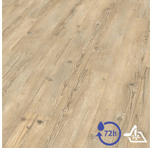 Laminatboden mit rustikaler Holzoptik und Astlöchern. Bis zu 72 Stunden Wasserresistenz und für feuchte Reinigung geeignet.