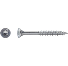 Senkkopfschraube mit Teilgewinde und Torx Antrieb aus Metall, Draufsicht auf den Kopf und Seitenansicht.