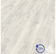 Laminatboden mit Holzmaserung, wasserresistent für bis zu 72 Stunden.