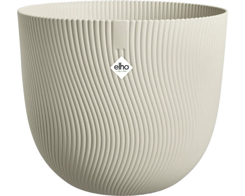 Blumentopf Elho Sereh Kunststoff Ø 29,5 cm H 25,3 cm pilzbeige Cremeweißer runder Elho Kunststoff-Blumentopf mit vertikaler Wellenstruktur und Elho Logo.