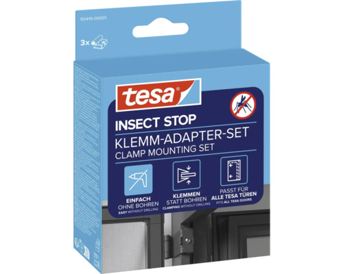 tesa Insect Stop Klemm-Adapter-Set für Insektenschutz-Türen, Montage ohne Bohren, 3 Stück