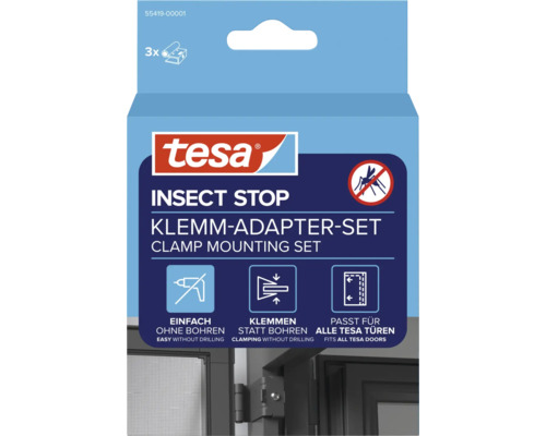 tesa Insect Stop Klemm-Adapter-Set für Insektenschutz-Türen, 3 Stück, einfache Montage ohne Bohren durch Klemmtechnik.