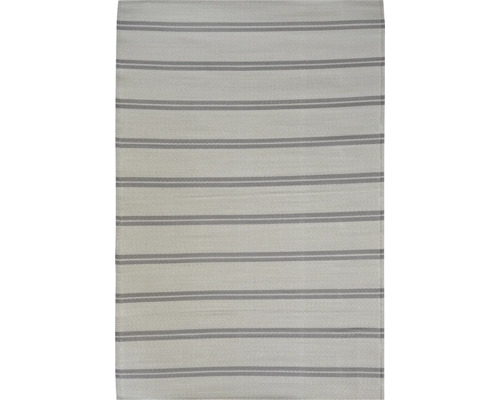 Outdoorteppich Streifen beige 120x180 cm Grauer flachgewebter Teppich mit horizontalem Streifenmuster.