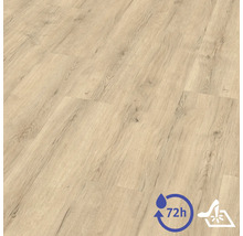 Laminatboden in Eichenoptik mit Holzmaserung, wasserresistent bis zu 72 Stunden und lichtbeständig.
