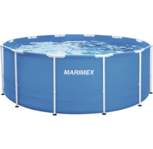 Marimex Rahmenpool rund mit weißem Metallgestell und blauer Poolfolie, gefüllt mit Wasser.