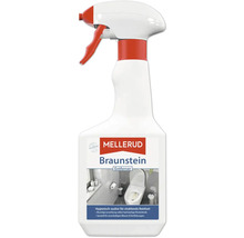 Weiße Sprühflasche Mellerud Braunstein Entferner mit rotem Sprühkopf zur Reinigung von Bad und WC.