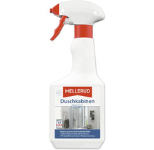 Mellerud Duschkabinen Reiniger in der Sprühflasche zur Entfernung von Kalk und Seifenresten mit Abperleffekt.
