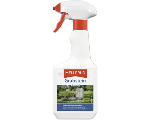 Mellerud Grabstein Reiniger in der Sprühflasche zur gründlichen Entfernung von Verschmutzungen und Verfärbungen auf Grabsteinen.
