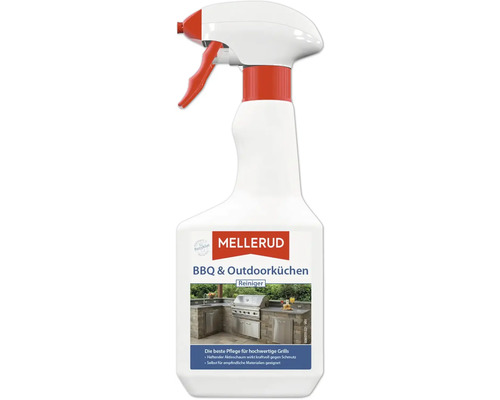 Mellerud BBQ und Outdoorküchen Reiniger in der Sprühflasche zur Reinigung von Grills und Gartenküchen.