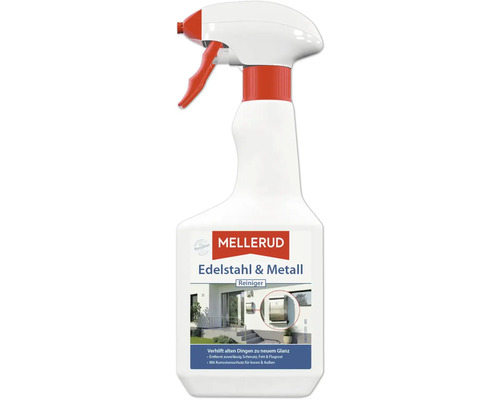 Mellerud Edelstahl und Metall Reiniger in einer Sprühflasche für die Entfernung von Schmutz, Fett und Flugrost im Innenbereich und Außenbereich.