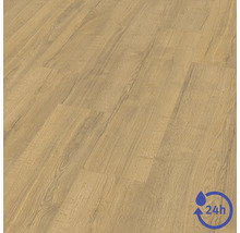 Laminatboden mit Holzstruktur und 24 Stunden Wasserresistenz.