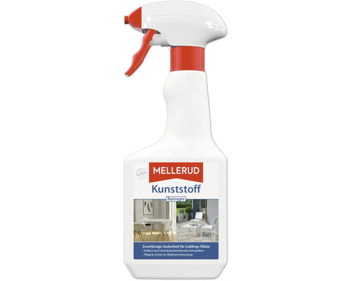 Mellerud Kunststoff Reiniger in der Sprühflasche zur Reinigung von Oberflächen aus Kunststoff im Innenbereich und Außenbereich.