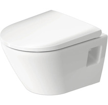 Weißes Wand-WC aus Keramik mit Toilettendeckel.