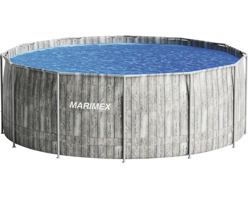 Aufstellpool Framepool Marimex rund 366 x 122 cm grau inkl. Skimmer Runder Marimex Rahmenpool mit einer Außenwand in grauer Holzoptik und blauem Innenbecken für den Garten.