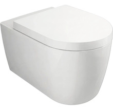 Wand-WC mit WC-Sitz in Weiß, modernes spülrandloses Design für die Wandmontage.