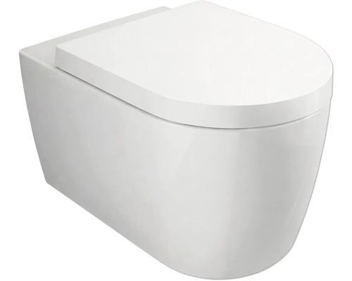 Wand-WC mit WC-Sitz in Weiß, modernes spülrandloses Design für die Wandmontage.