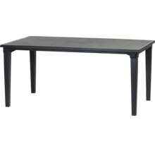 Rechteckiger Gartentisch aus Kunststoff in Anthrazit mit vier Beinen.