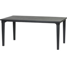 Rechteckiger Gartentisch aus Kunststoff in Anthrazit mit vier Beinen.
