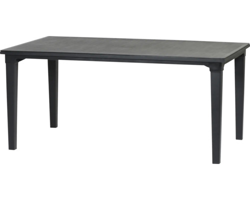 Rechteckiger Gartentisch aus Kunststoff in Anthrazit mit vier Beinen.
